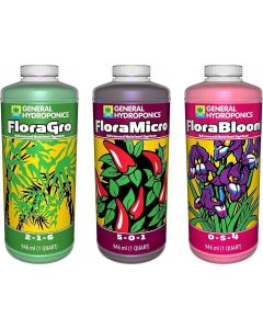 General Hydroponics Flora Series Grow/Bloom/Micro Combo Fertilizer Set 1 Quart of Each - Flora Series Bundle