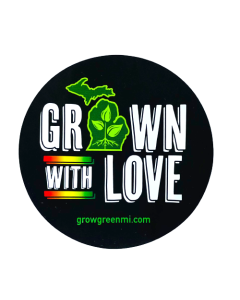 GROWGREENMI "Grown With Love" 3 x 3 inch Black Glossy Sticker