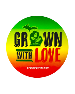 GROWGREENMI "Grown With Love" 3 x 3 inch RASTA Glossy Sticker