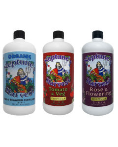 Neptune's Harvest Three Bottle Collection - Fish and Seaweed, Flower and Rose, Tomato and Vegetable - QUART SET BUNDLE