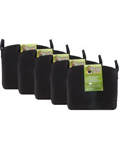 PACK OF 5 - Smart Pot 15Gal Black WITH HANDLES 18in x 13.5in - MADE IN USA, BPA FREE, LEAD FREE, PHTHALATE FREE Fabric Pot